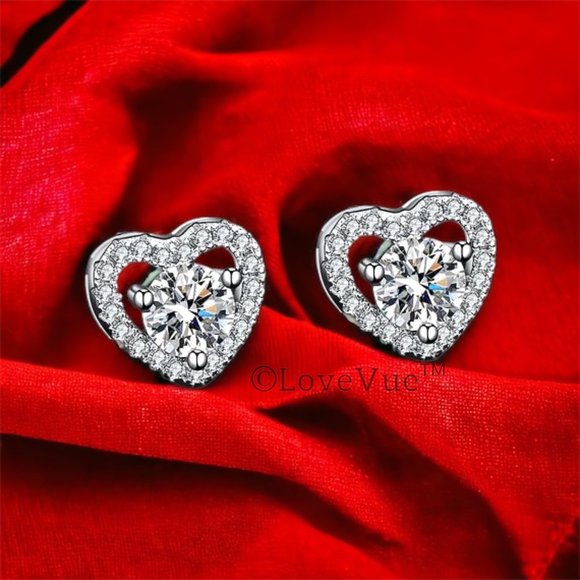 Certified 1ct. t.w. Diamond Moissanite Heart Frame Halo Stud Earrings - Picture 1 of 14
